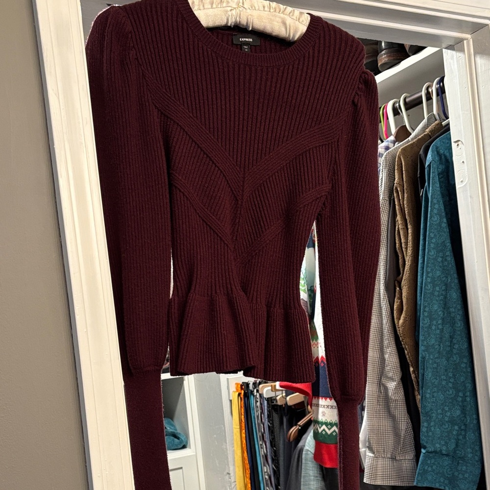 Express Ribbed Peplum Knit Sweater